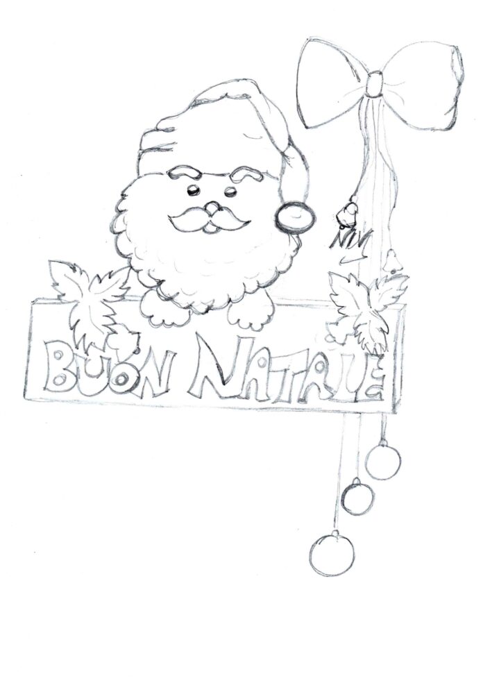 Babbo Natale da colorare, disegno e biglietto natalizio con auguri