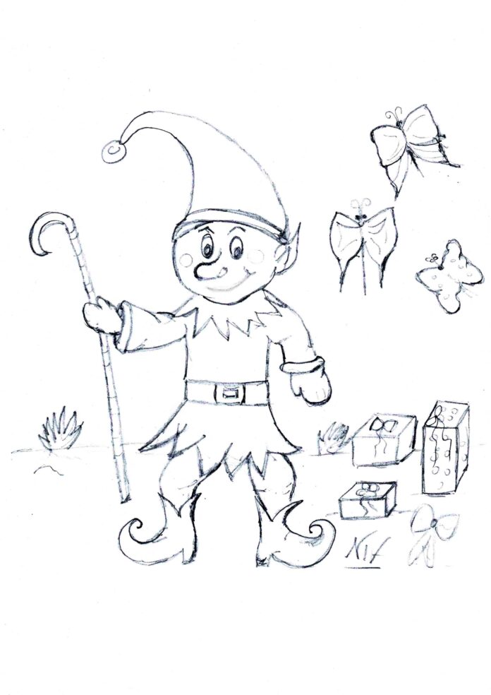 Disegno di Natale L'elfo o gnomo allegro da colorare