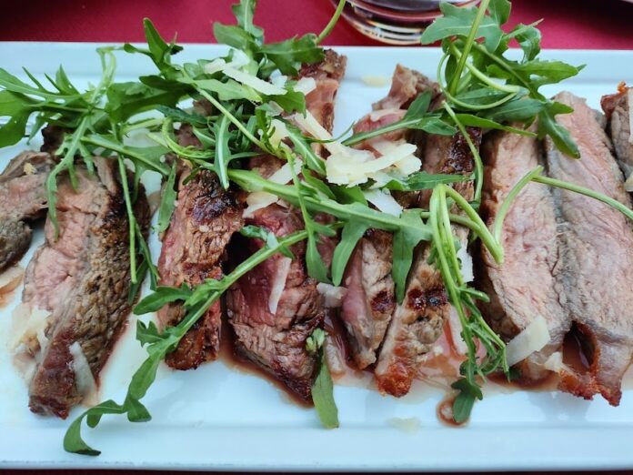 Tagliata di manzo con rucola e parmigiano ricetta in padella