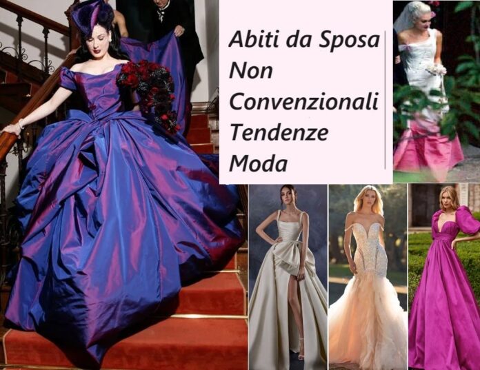 Abiti da sposa non convenzionali tendenze moda: abiti corti e colorati