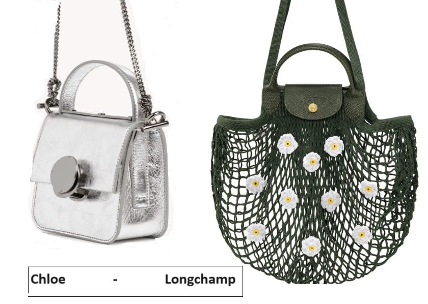 Borsa Argento di Chloe e borsa a rete di Longchamp