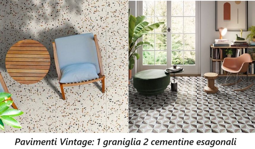 Pavimenti Vintage e arredamento. graniglia di marmo e cementine esagonali